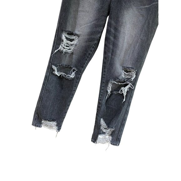 Flying Monkey Ultra High Rise Straight Distressed Gray Jeans Ripped Look Raw Hem - Picture 7 of 8